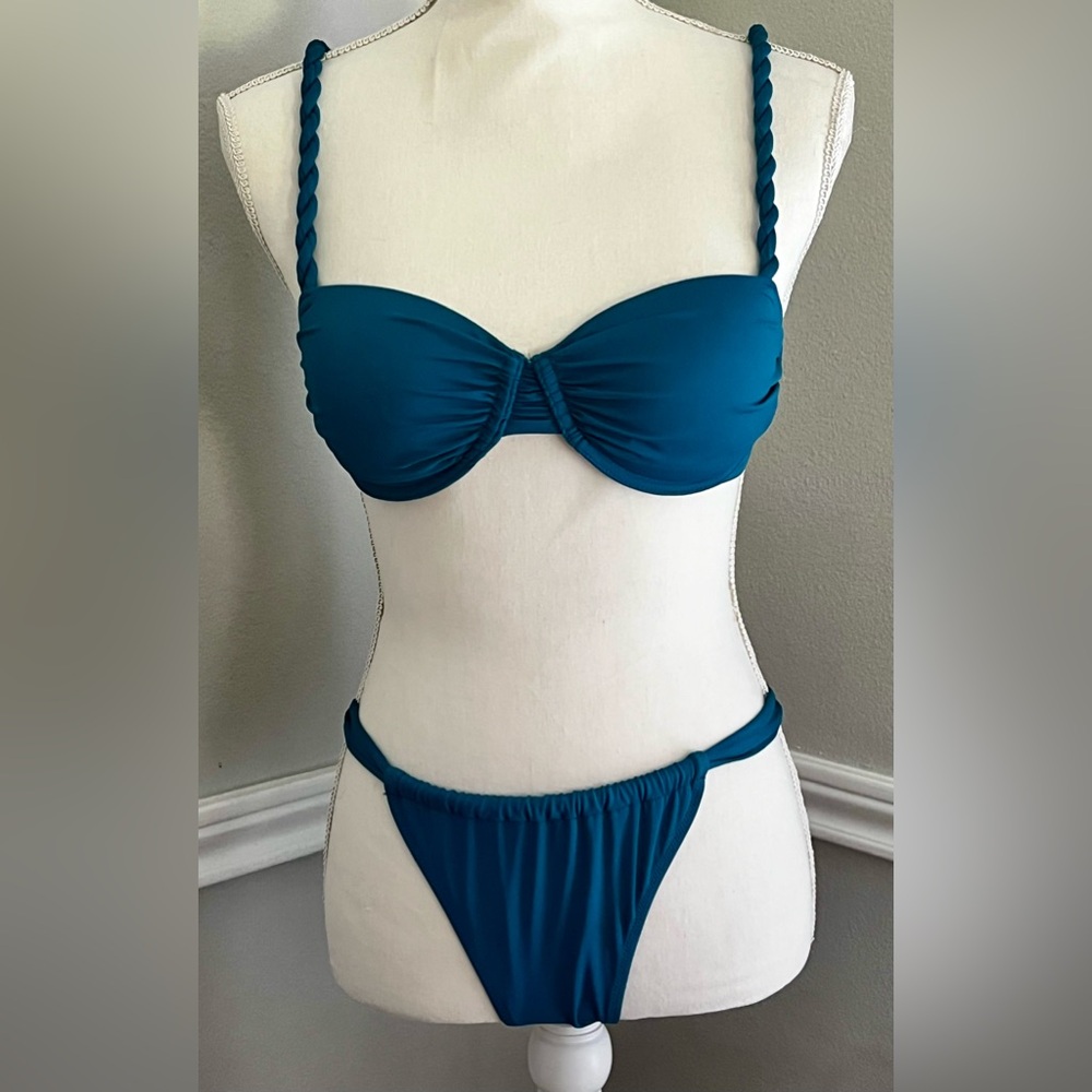 SHADE & SHORE WOMENS BIKINI, TEAL , size 34 B top, medium bottom